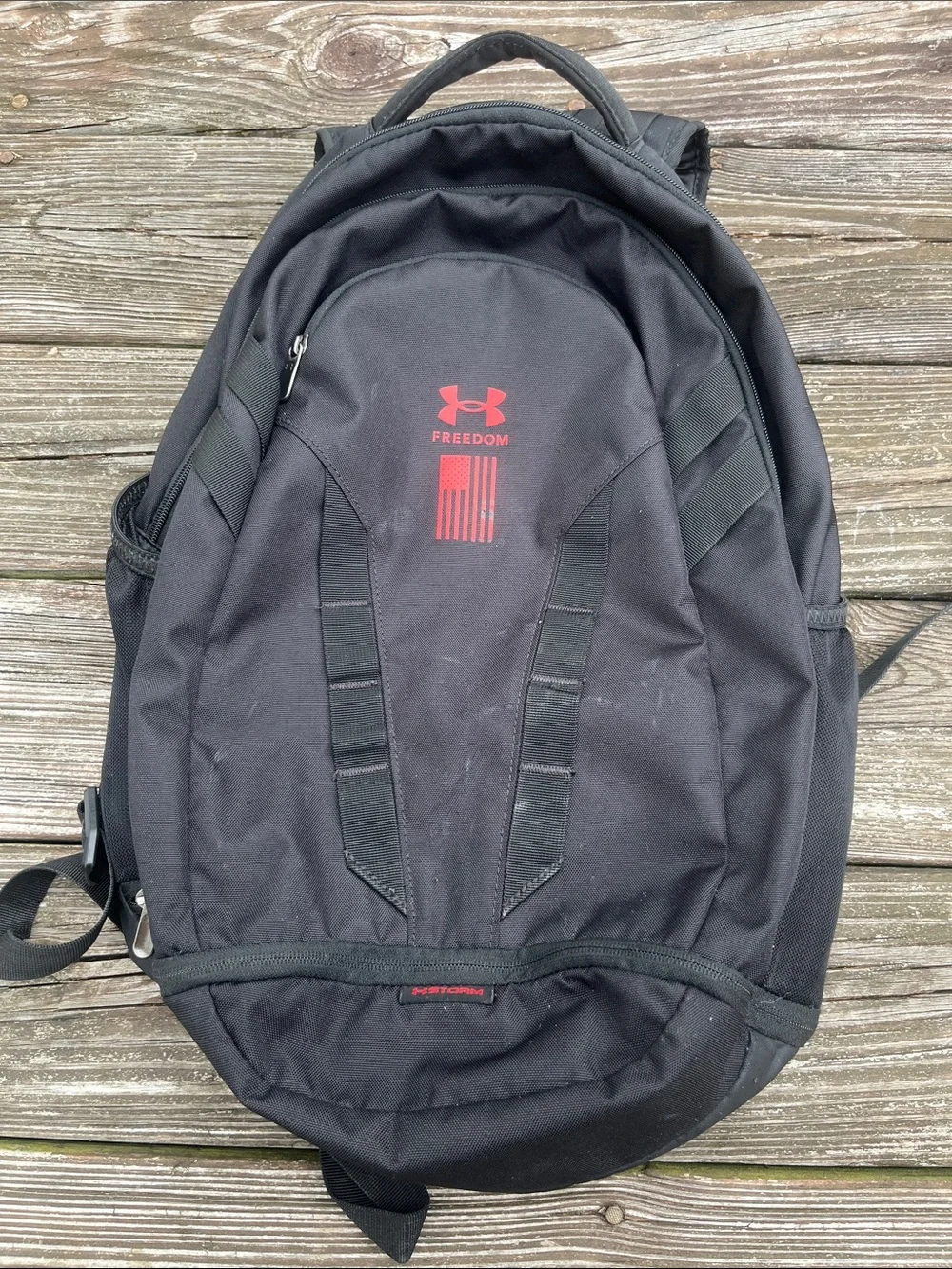 Under Armour Hustle 5.0 Black & Red Backpack with Camo Interior Freedom Series